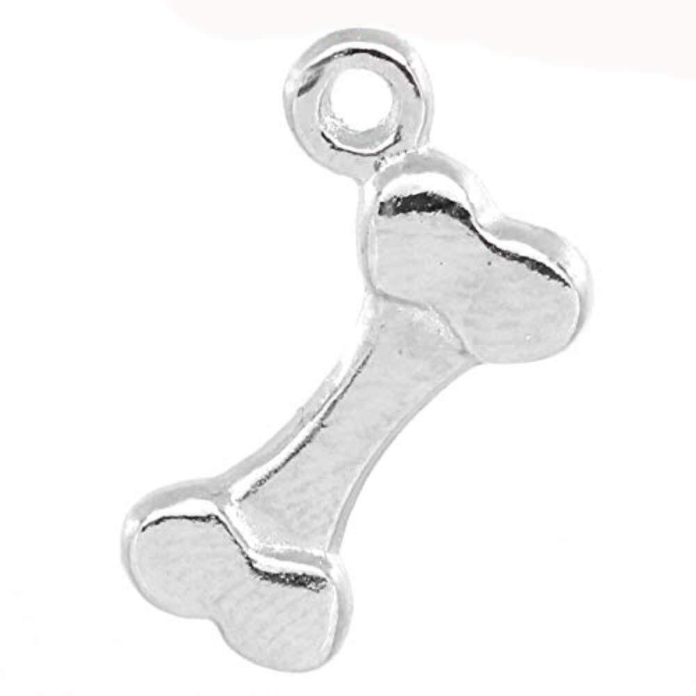 4535 50pc Silver Tone Alloy Dog Chew Bone Charms Pendants 17x11mm 5/8"